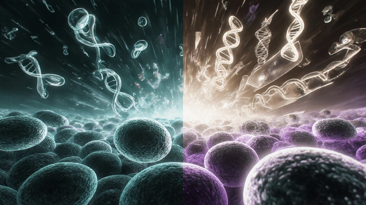 Animated view of azathioprine molecules blocking DNA replication in T-cells.
