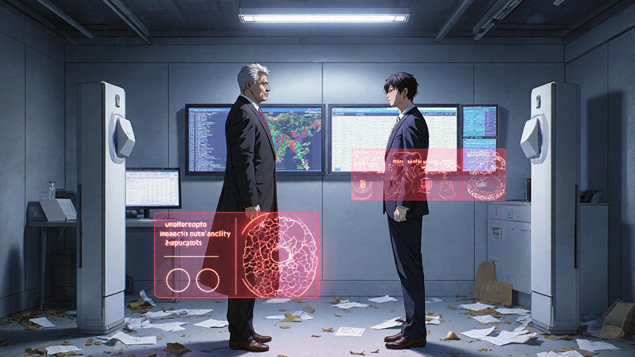 AI holograms reveal defects during an audit as a quality inspector confronts a factory manager.
