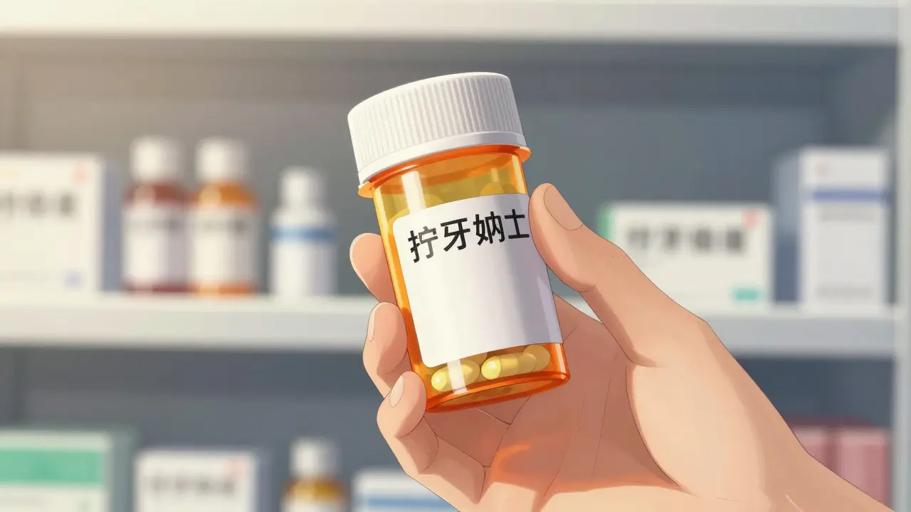 Close-up of a hand holding a verified prescription pill bottle in sunlight