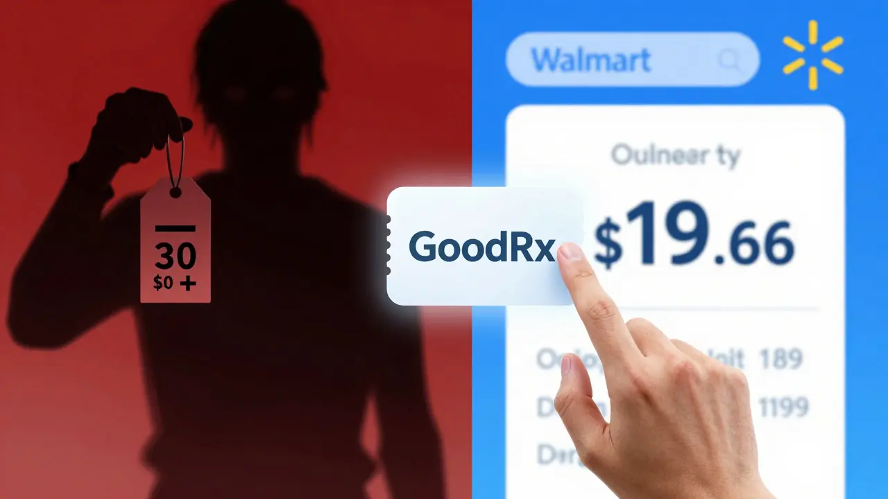 Conceptual art comparing high drug prices vs cheap online discounts