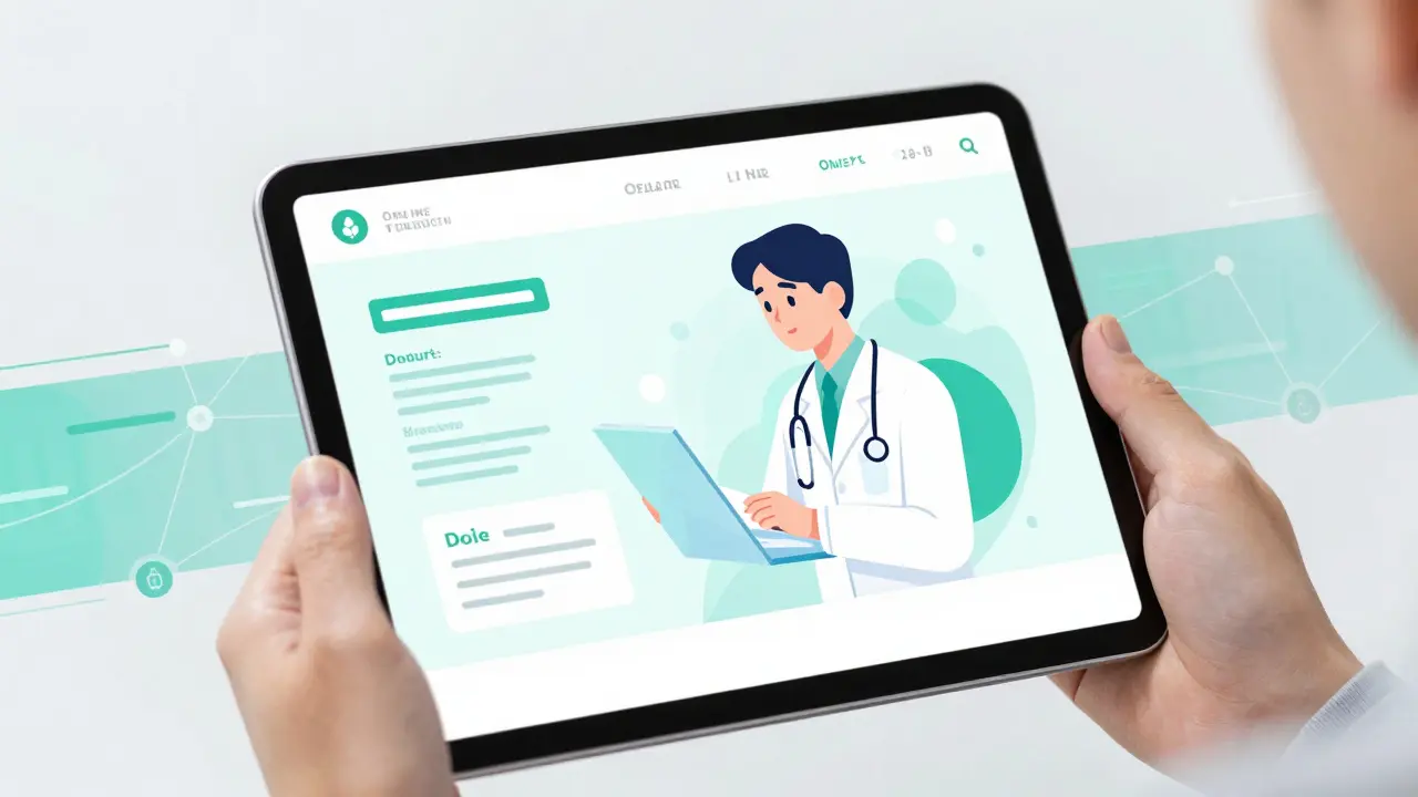 Manga style person using tablet for online doctor consultation