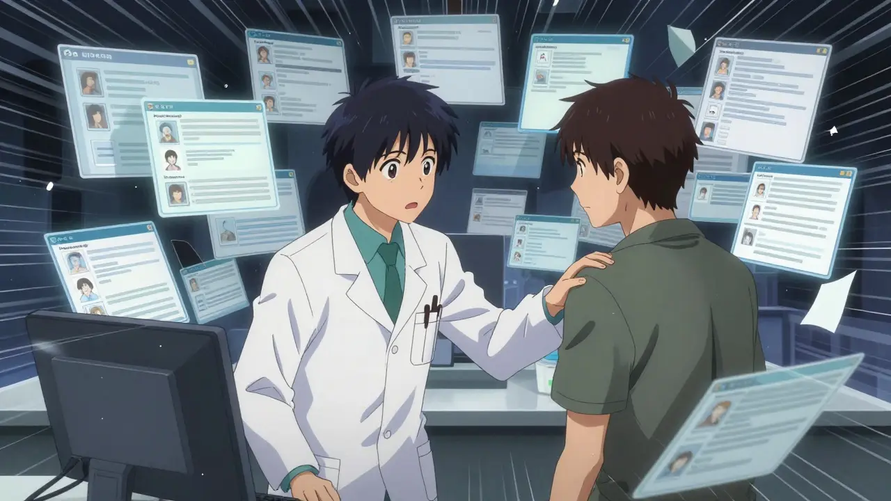 Pharmacist cutting through digital alert noise to consult with a patient personally.