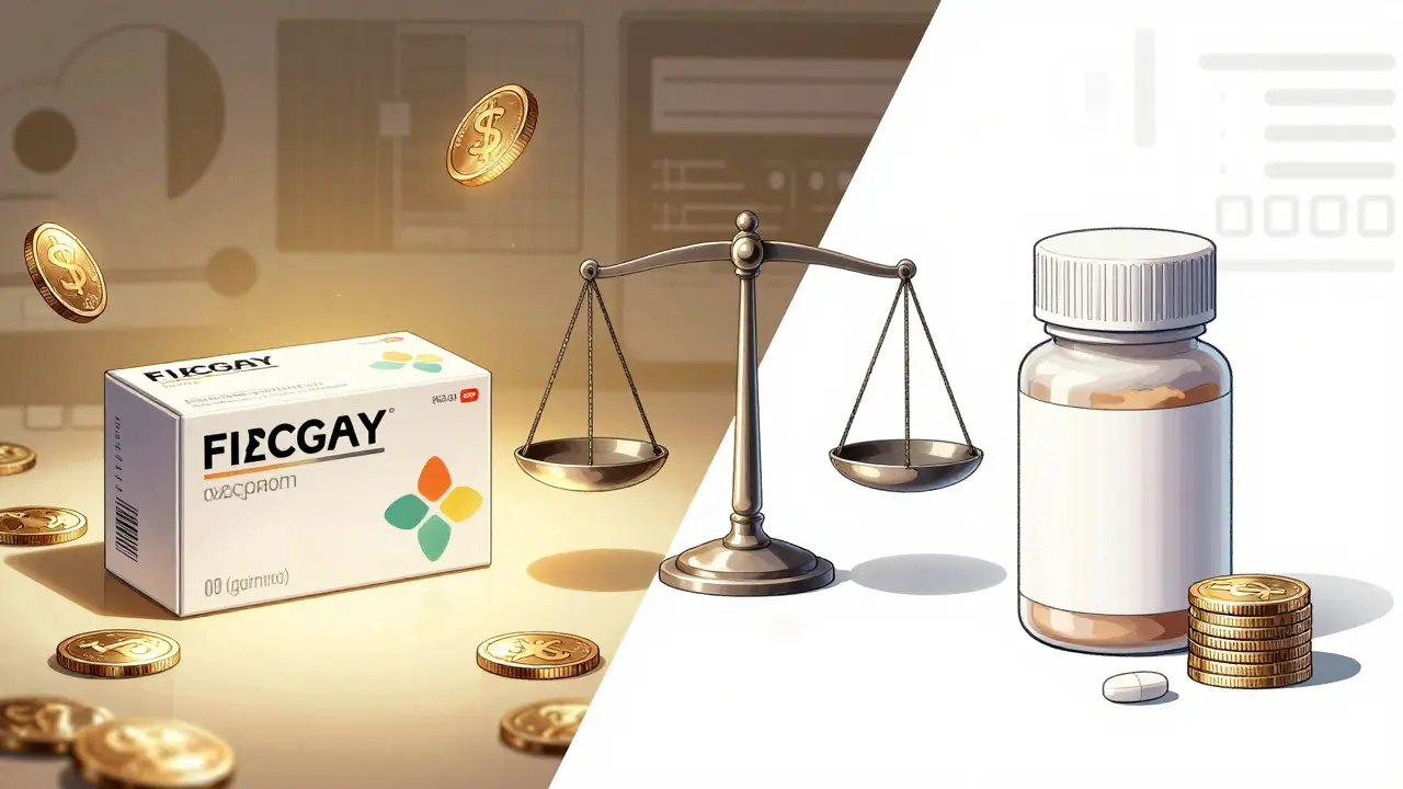 Comparison illustration of expensive brand vs cheap generic meds