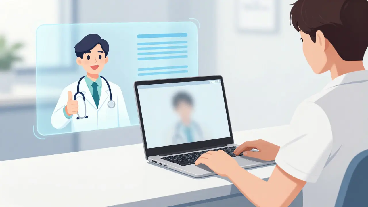 Seinen style telemedicine consultation on laptop