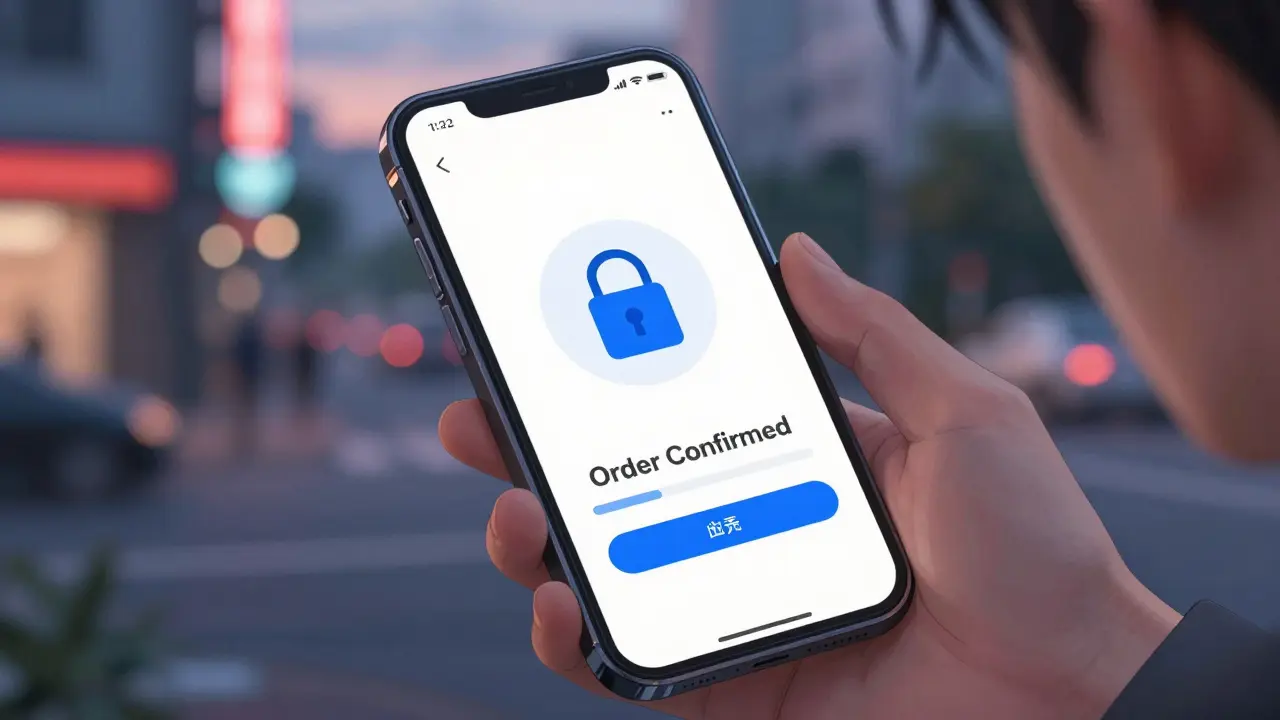 Smartphone showing secure medication order confirmation