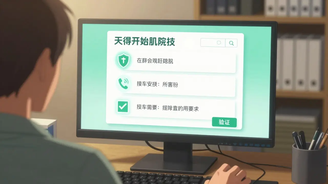 User verifying safe online pharmacy checklist on computer