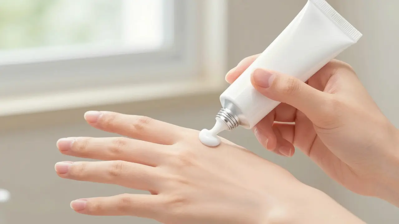 Close-up anime hand applying antiviral cream gently
