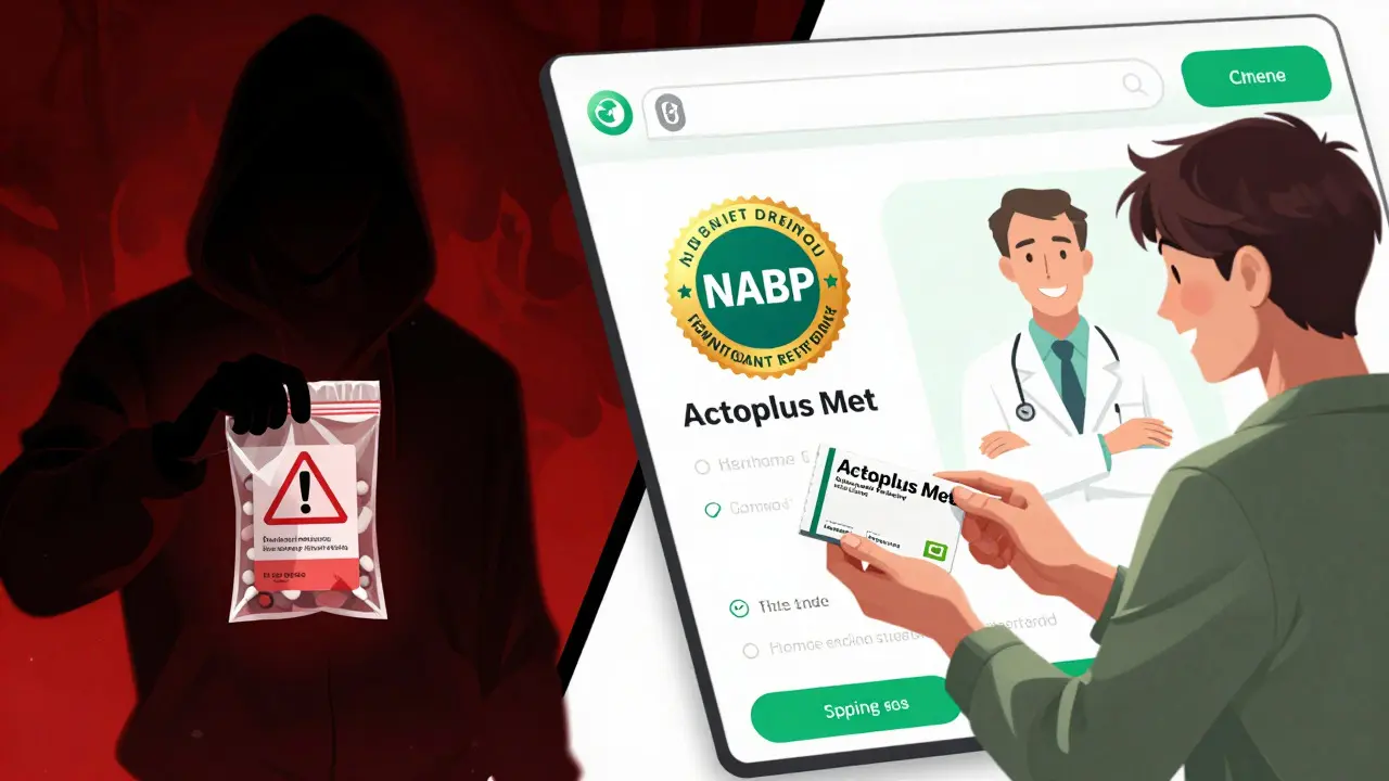 Contrast between fake rogue pharmacy and safe verified site