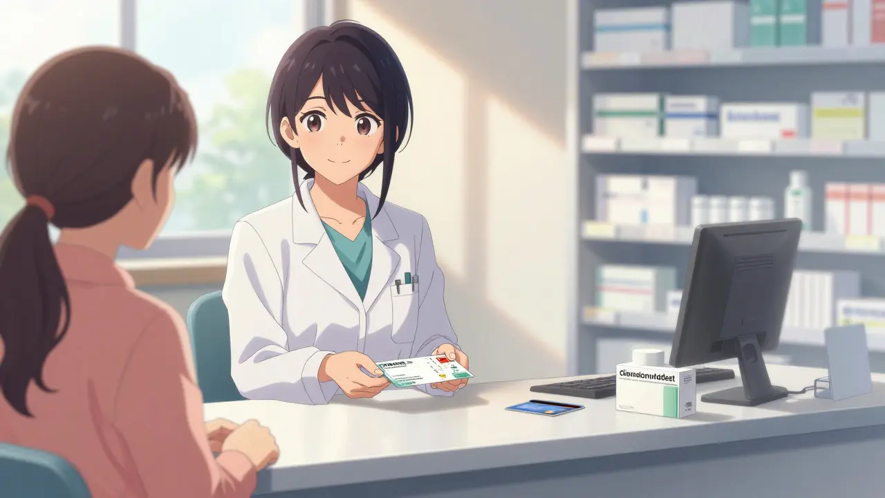 Patient receiving discount coupon for affordable medication