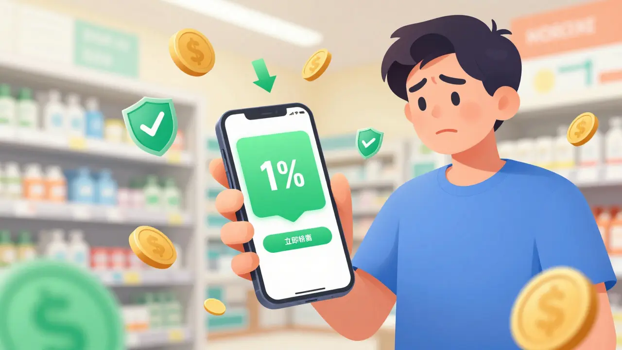 Person using a phone coupon app to save money on medication