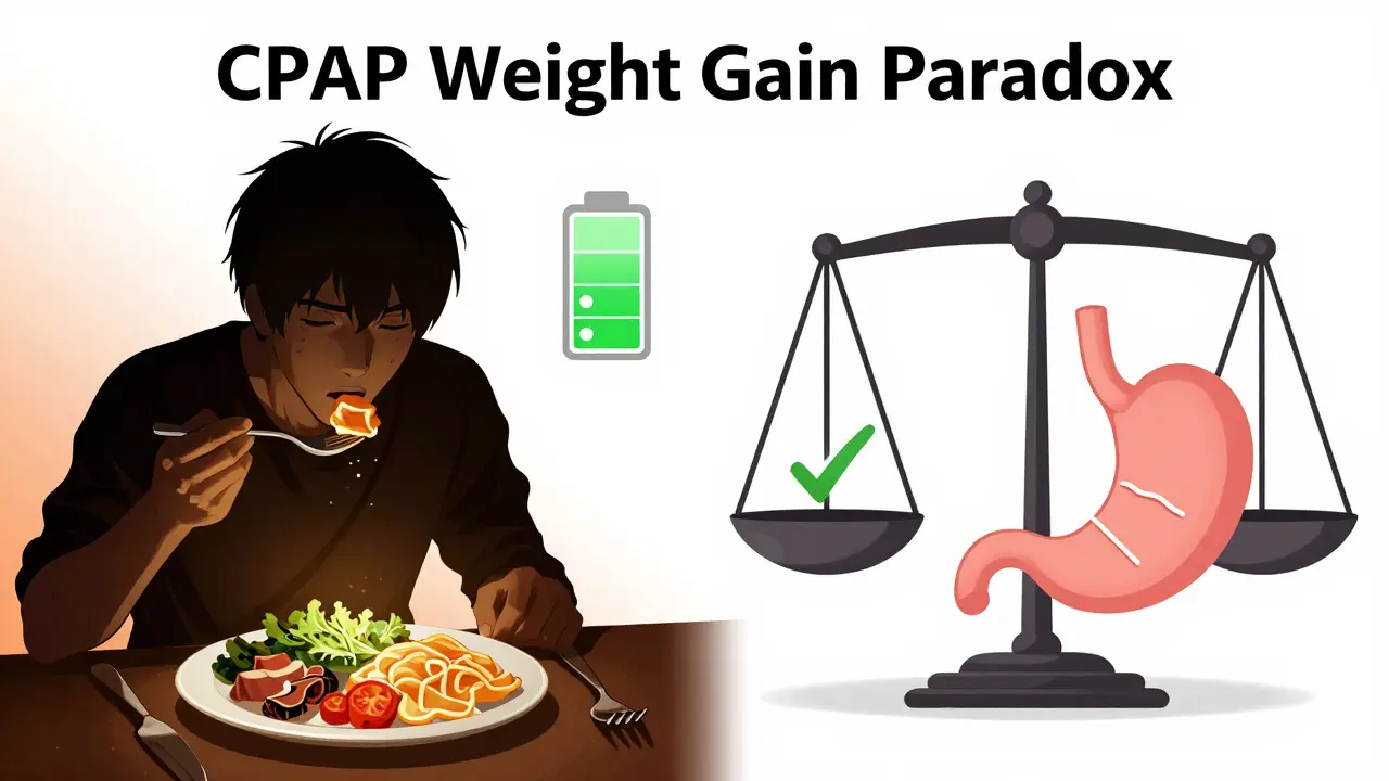 Conceptual art of balancing diet and metabolism while using CPAP